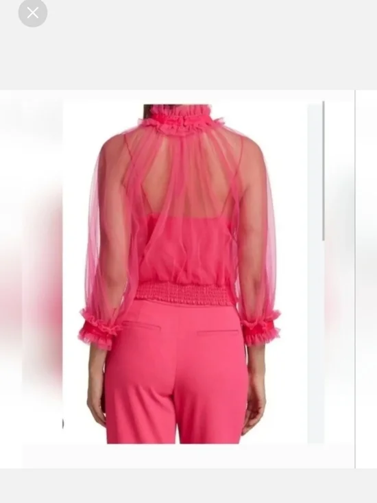 Alice + Olivia Alexia Ruffled Sheer Blouse in Pink Size  XS NWOT - Picture 7 of 12